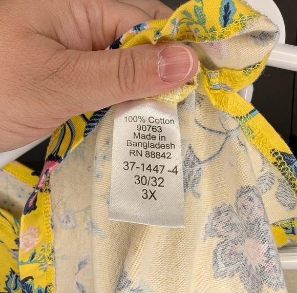 Woman Within Women's Size 3X 30/32 Yellow Floral Round Neck Short Sleeve T-Shirt - Picture 5 of 6